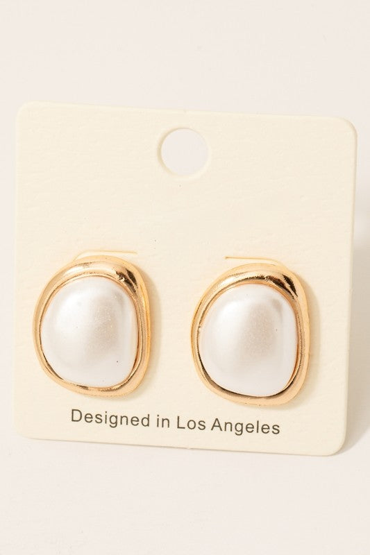 Pearl Shield Stud Earrings