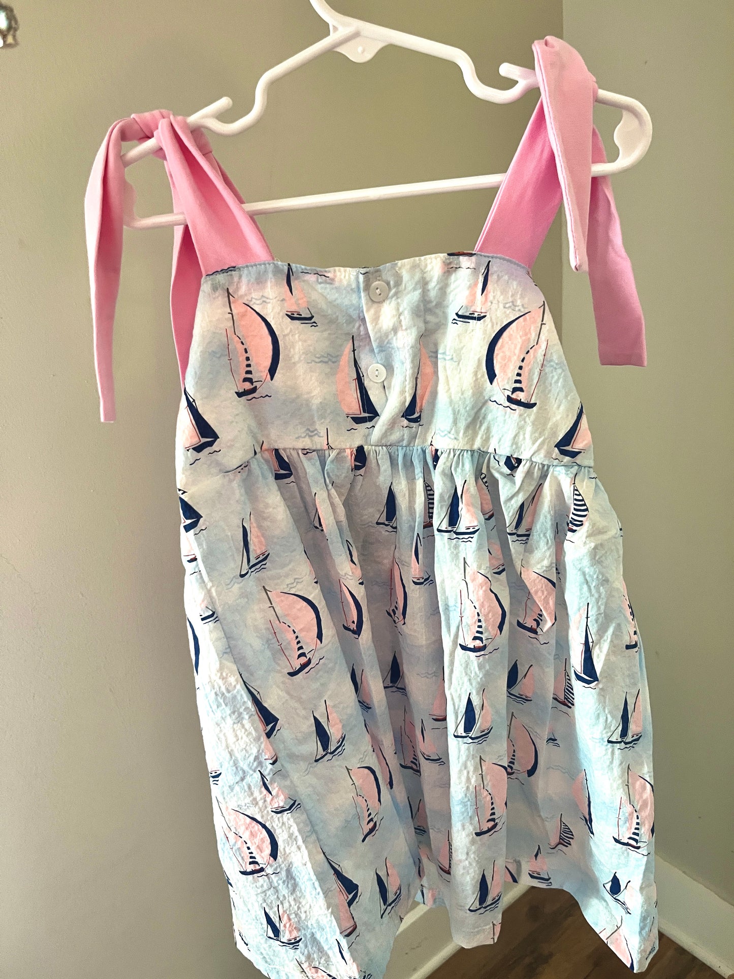 Big Bow Sailboat Dress – Nautical Girls Boutique Dress for Summer & Coastal Style