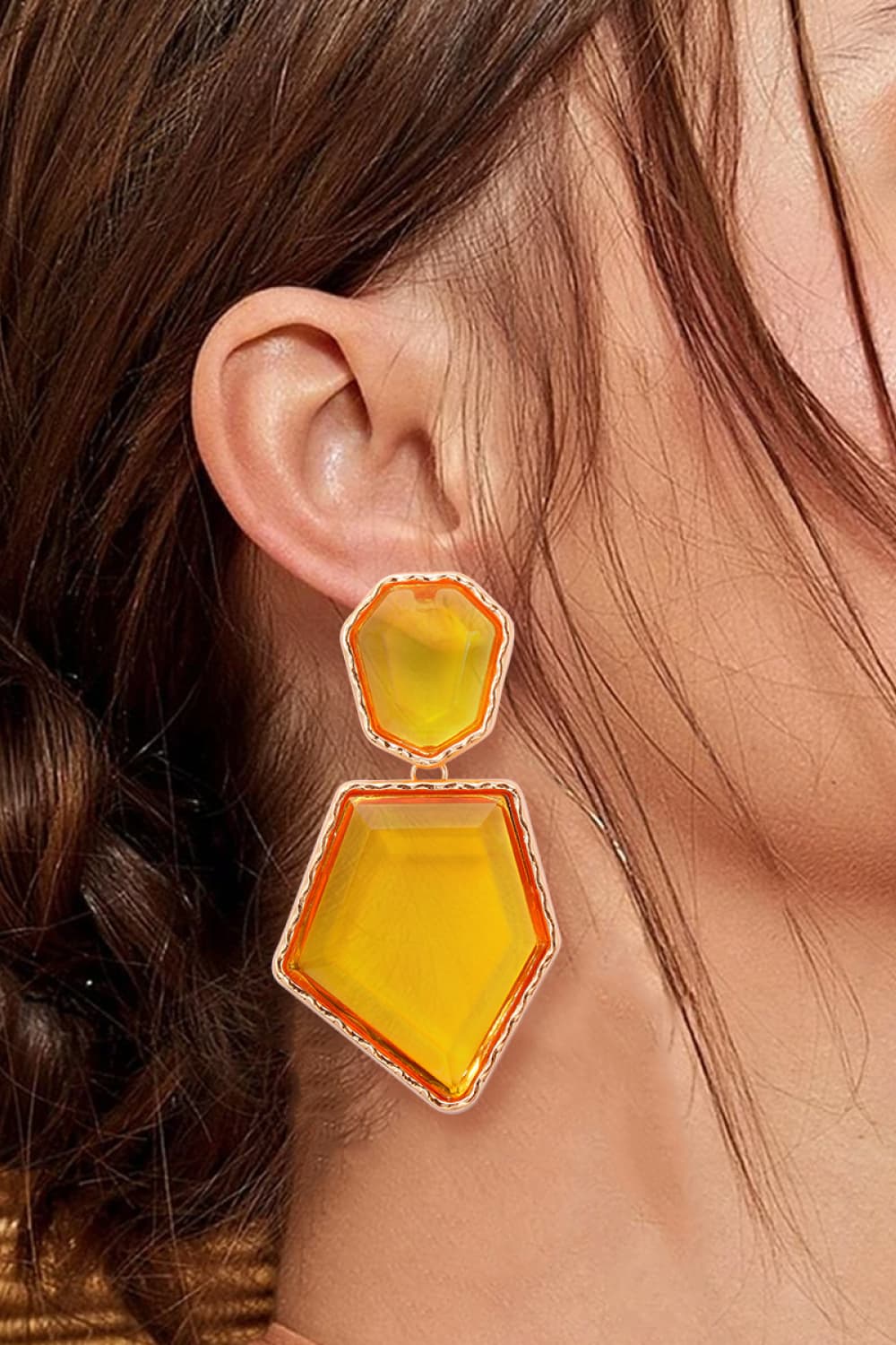 Geometric Resin Dangle Earrings with Zinc Alloy Frame – Women’s Modern Statement Jewelry