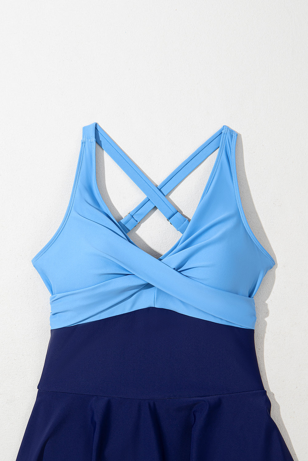 Navy Blue Crisscross Straps Tie Back Flared One Piece Swimsuit