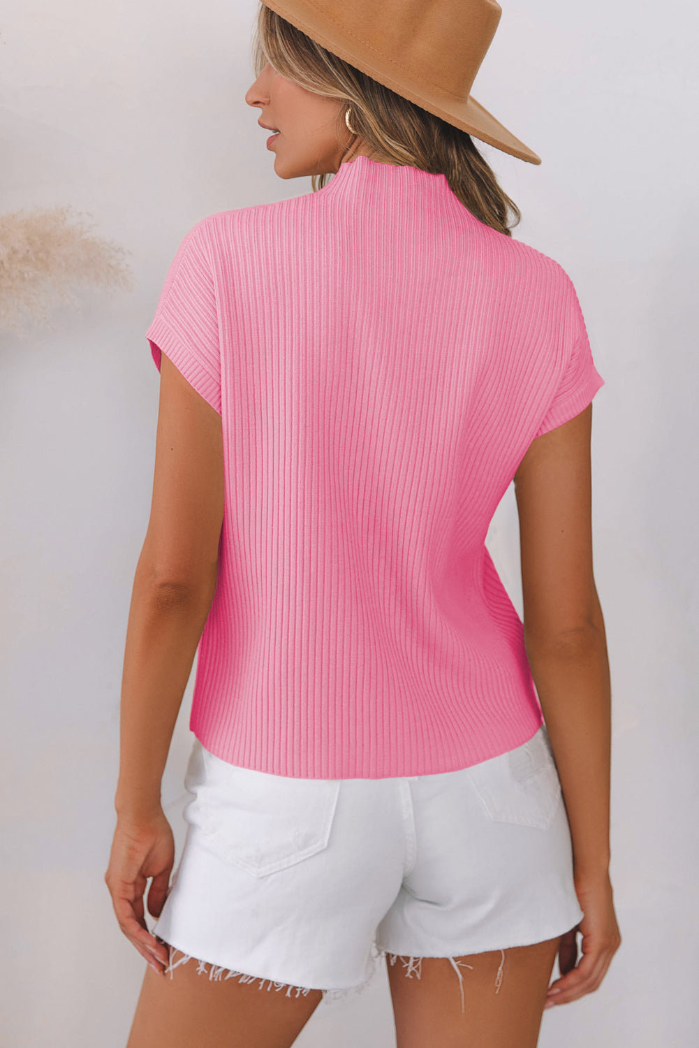 Pink Patch Pocket Ribbed Knit Short Sleeve Sweater – Women’s Boutique Casual Top