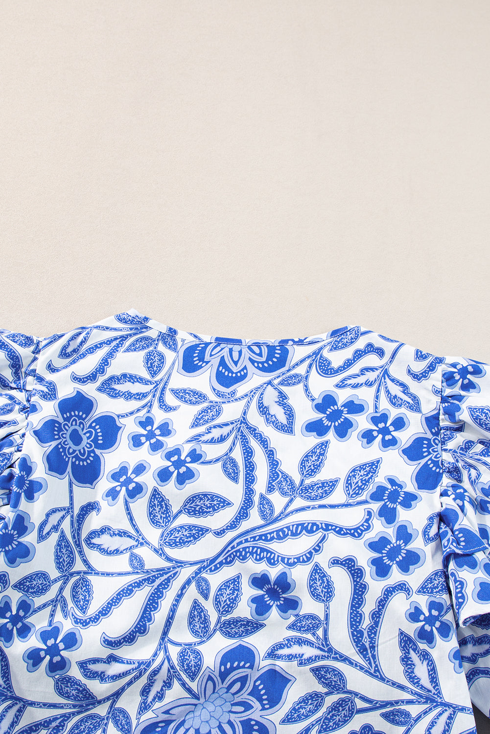 Dark Blue Floral Print Ruffled Bubble Sleeve Blouse – Women’s Boutique Dressy Top
