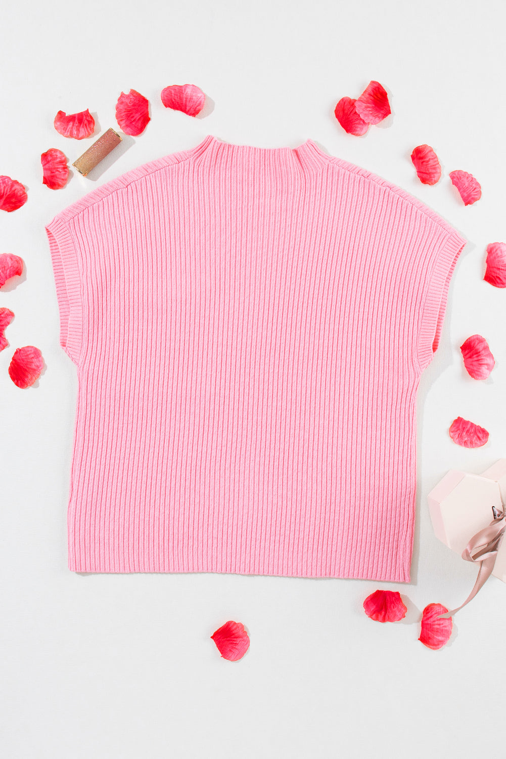 Pink Patch Pocket Ribbed Knit Short Sleeve Sweater – Women’s Boutique Casual Top