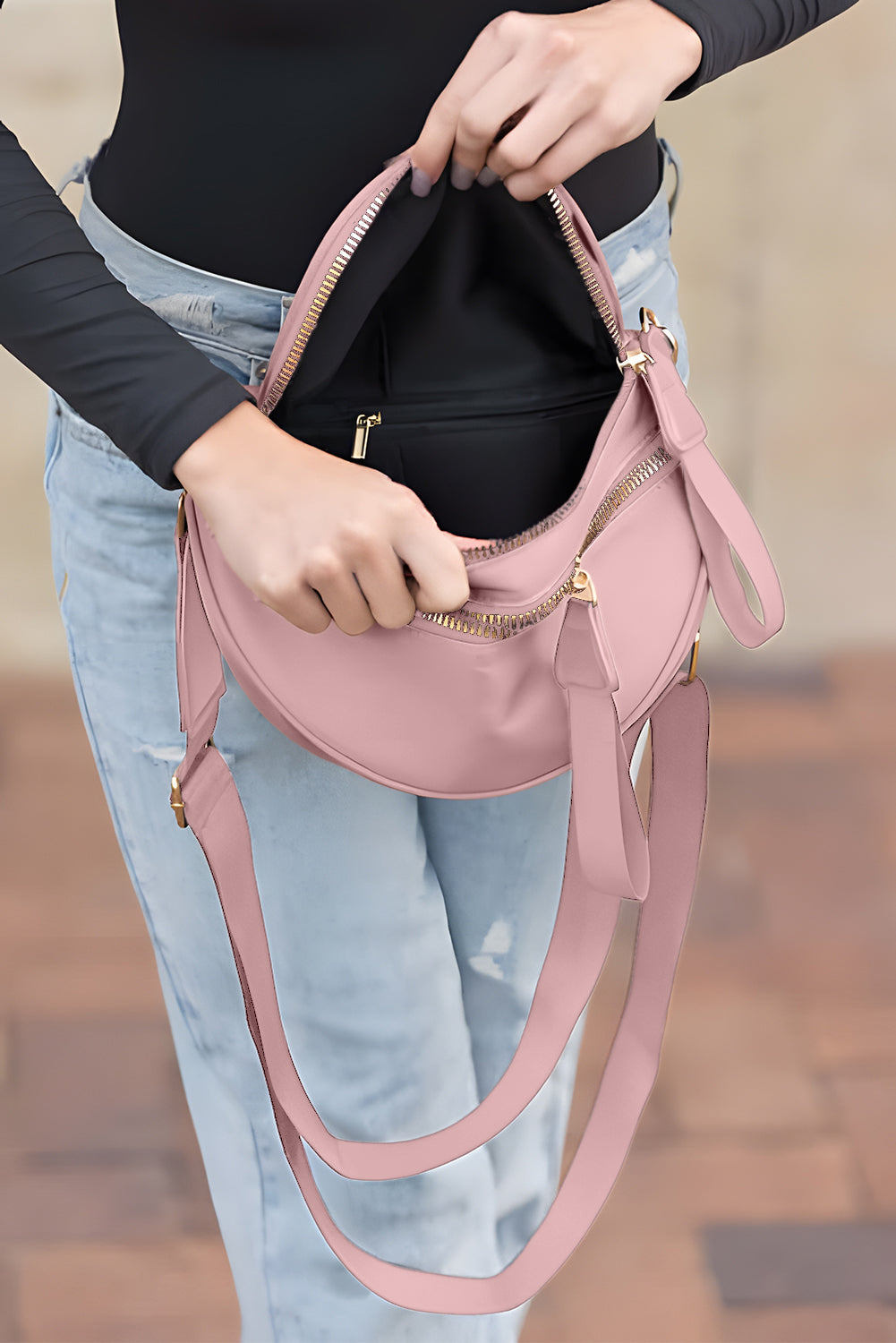 Jungle Green Wide Strap Zipper Crossbody Bag