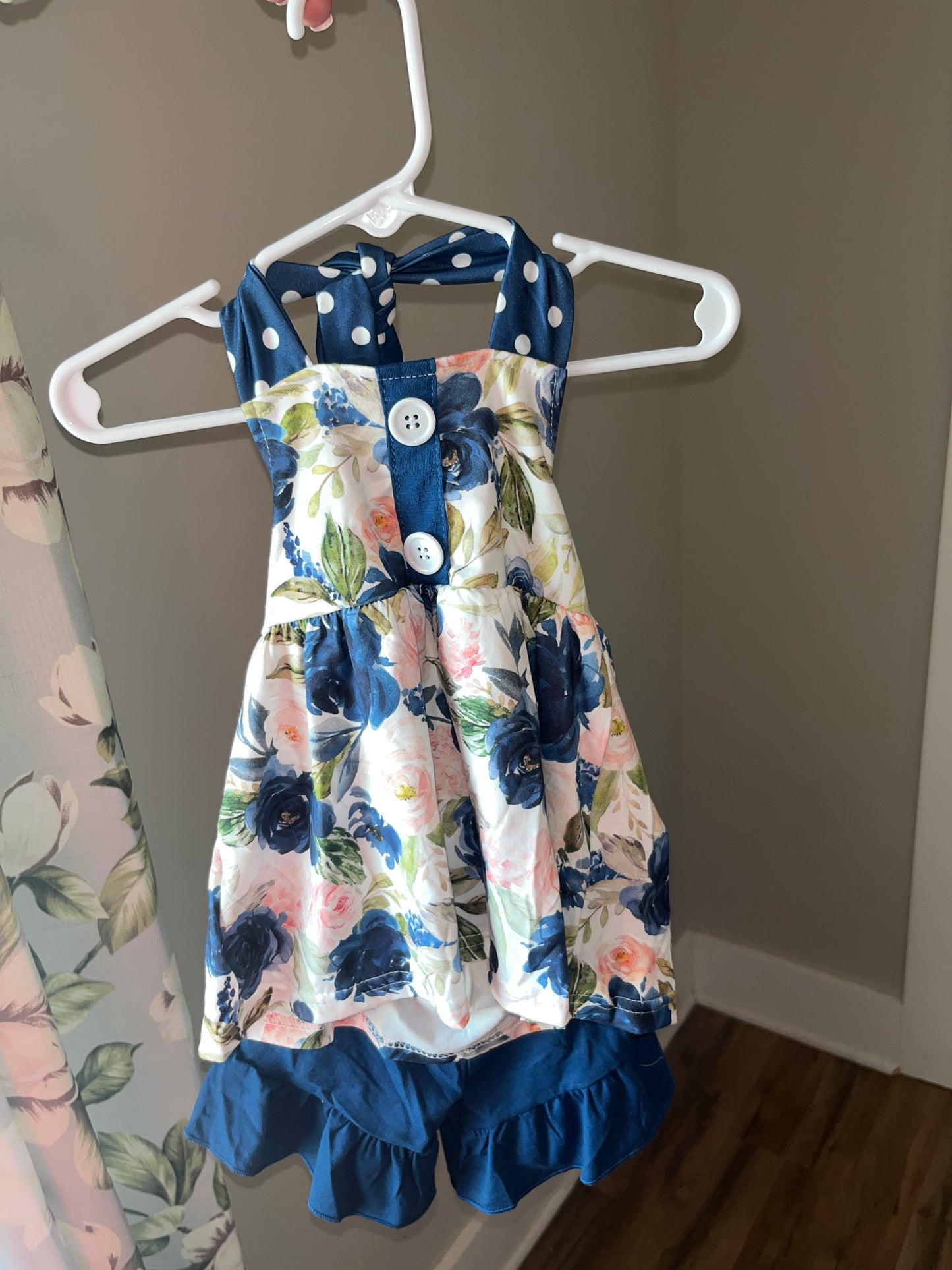 Navy Floral Polka Dot Halter Set – Boutique Girls’ Summer Outfit