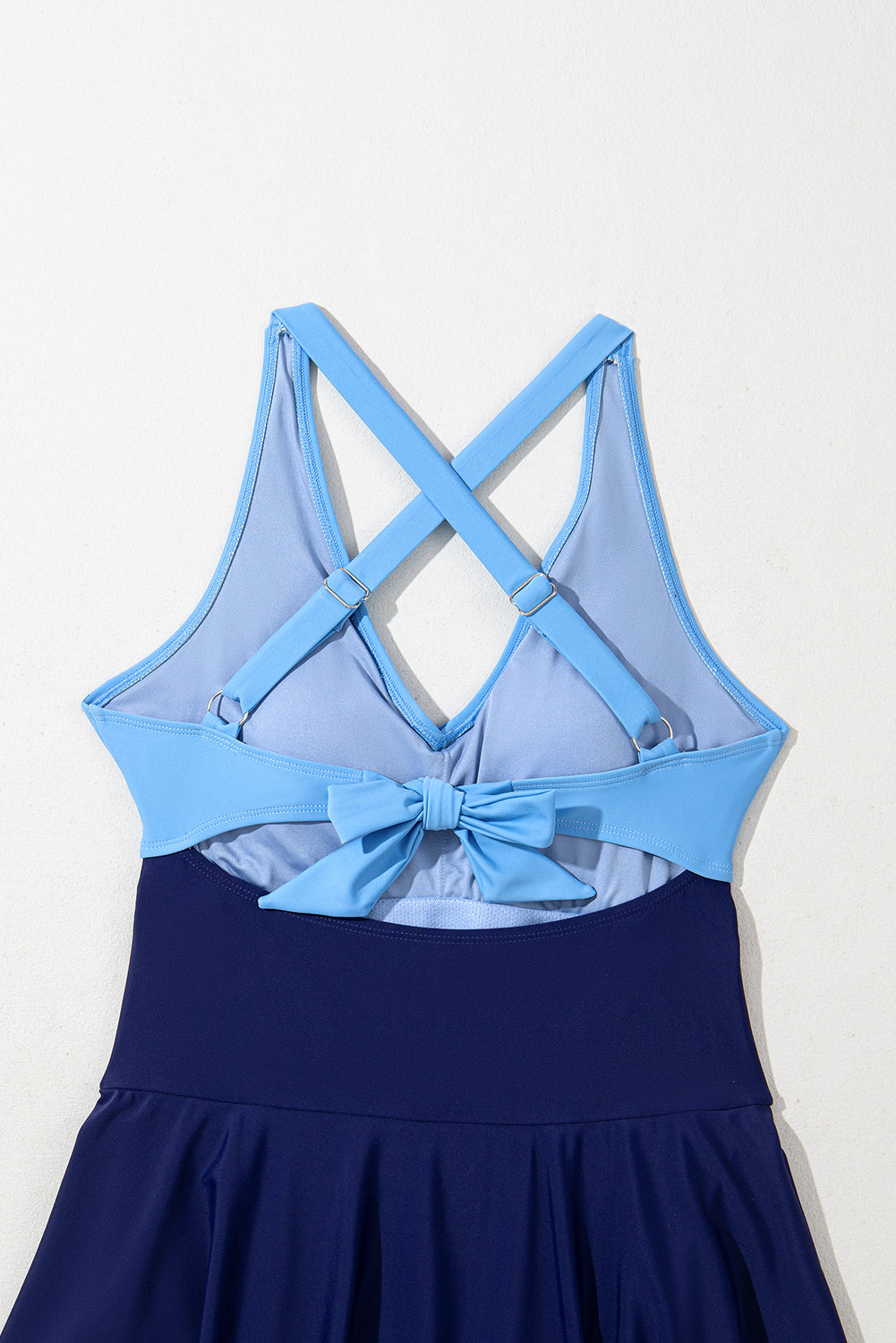 Navy Blue Crisscross Straps Tie Back Flared One Piece Swimsuit