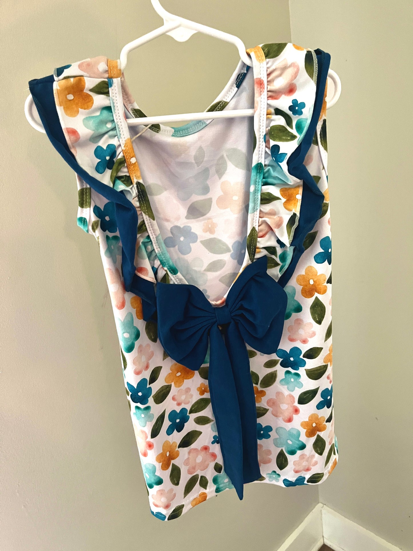 Navy Floral Dress with Bow Back – Girls’ Boutique Summer Dress for Toddlers & Kids