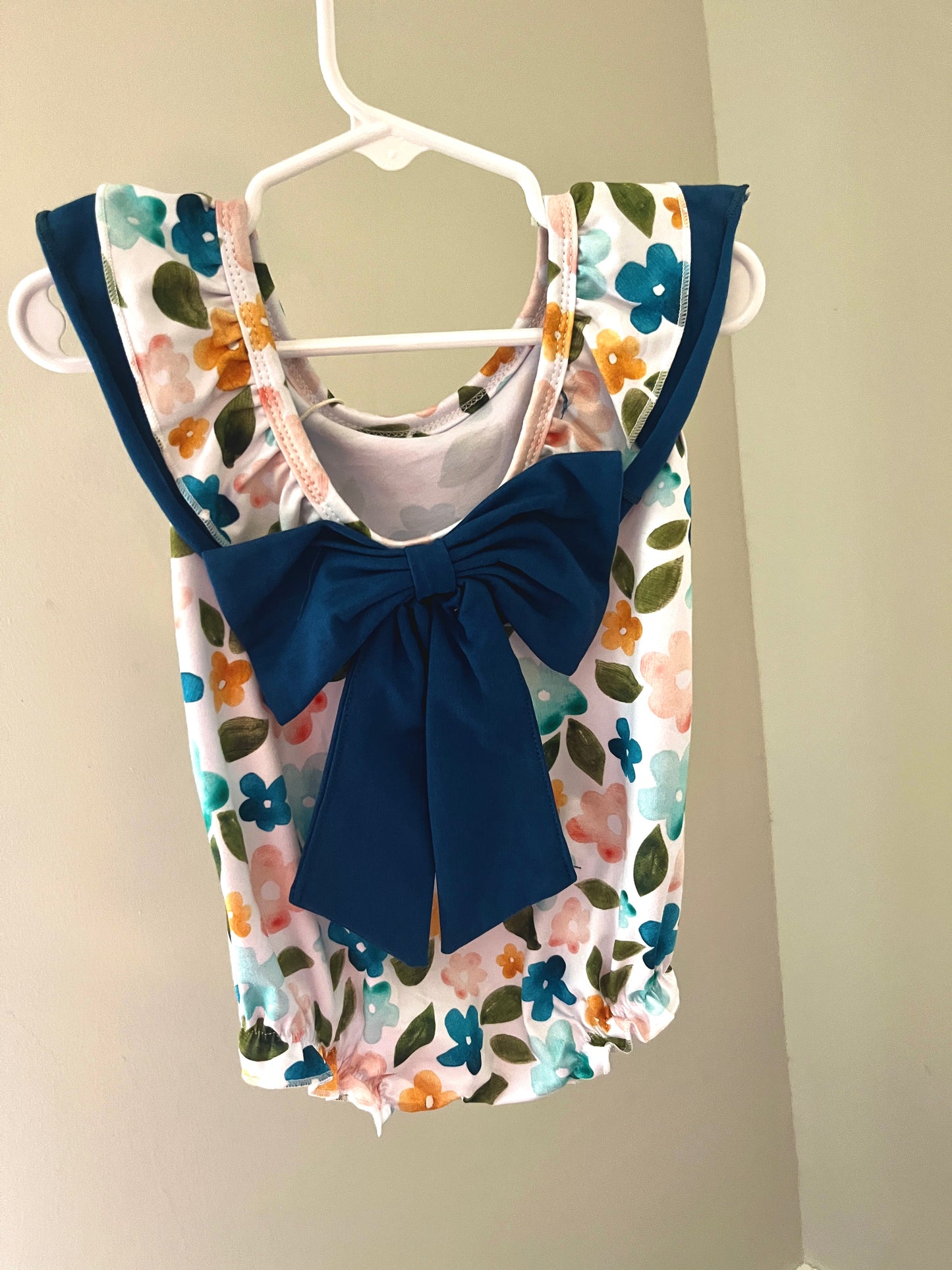 Navy Bow Back Floral Baby Girl Bubble Romper – Boutique Infant & Toddler Outfit