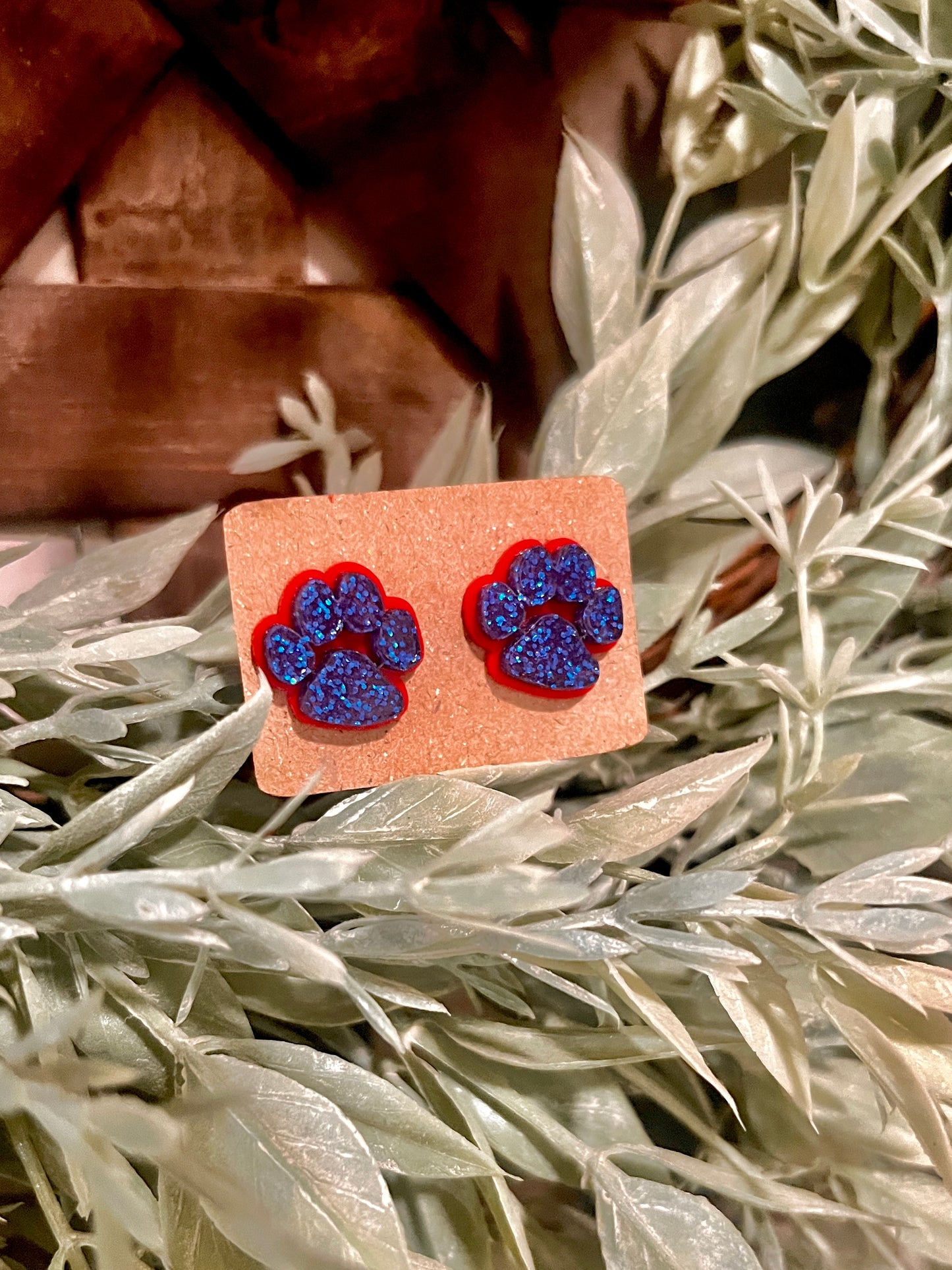 Glitter Tiger Paw Acrylic Stud Earrings