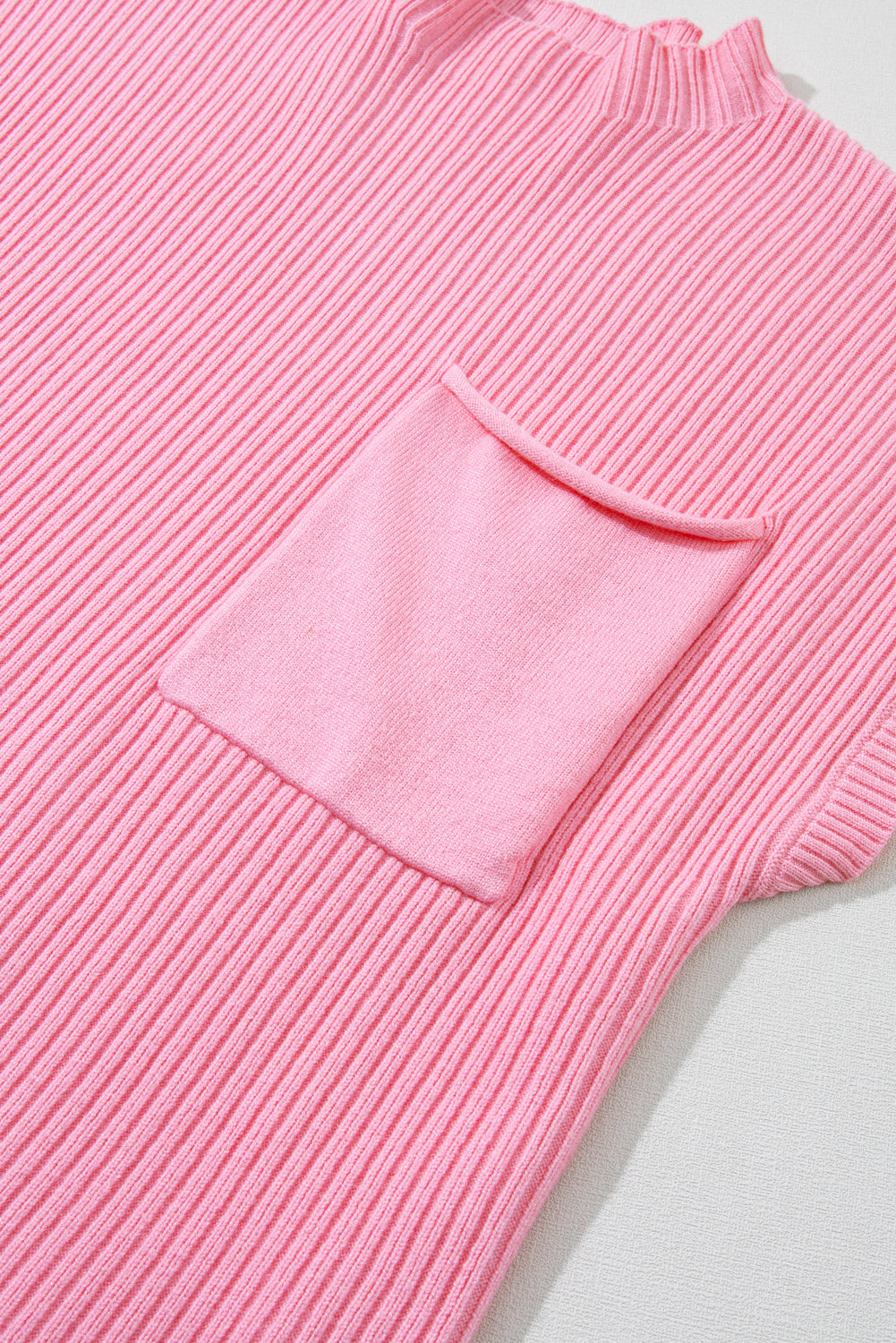 Pink Patch Pocket Ribbed Knit Short Sleeve Sweater – Women’s Boutique Casual Top