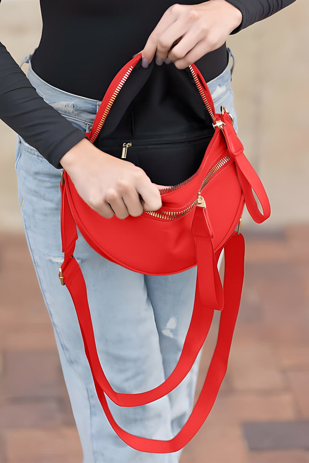 Jungle Green Wide Strap Zipper Crossbody Bag