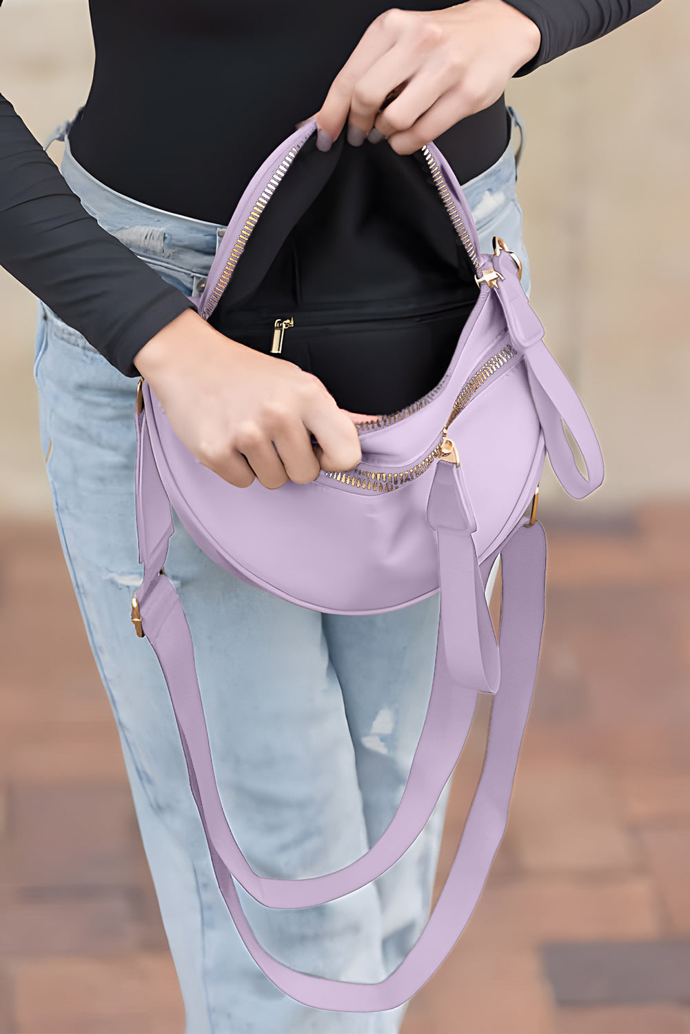 Jungle Green Wide Strap Zipper Crossbody Bag