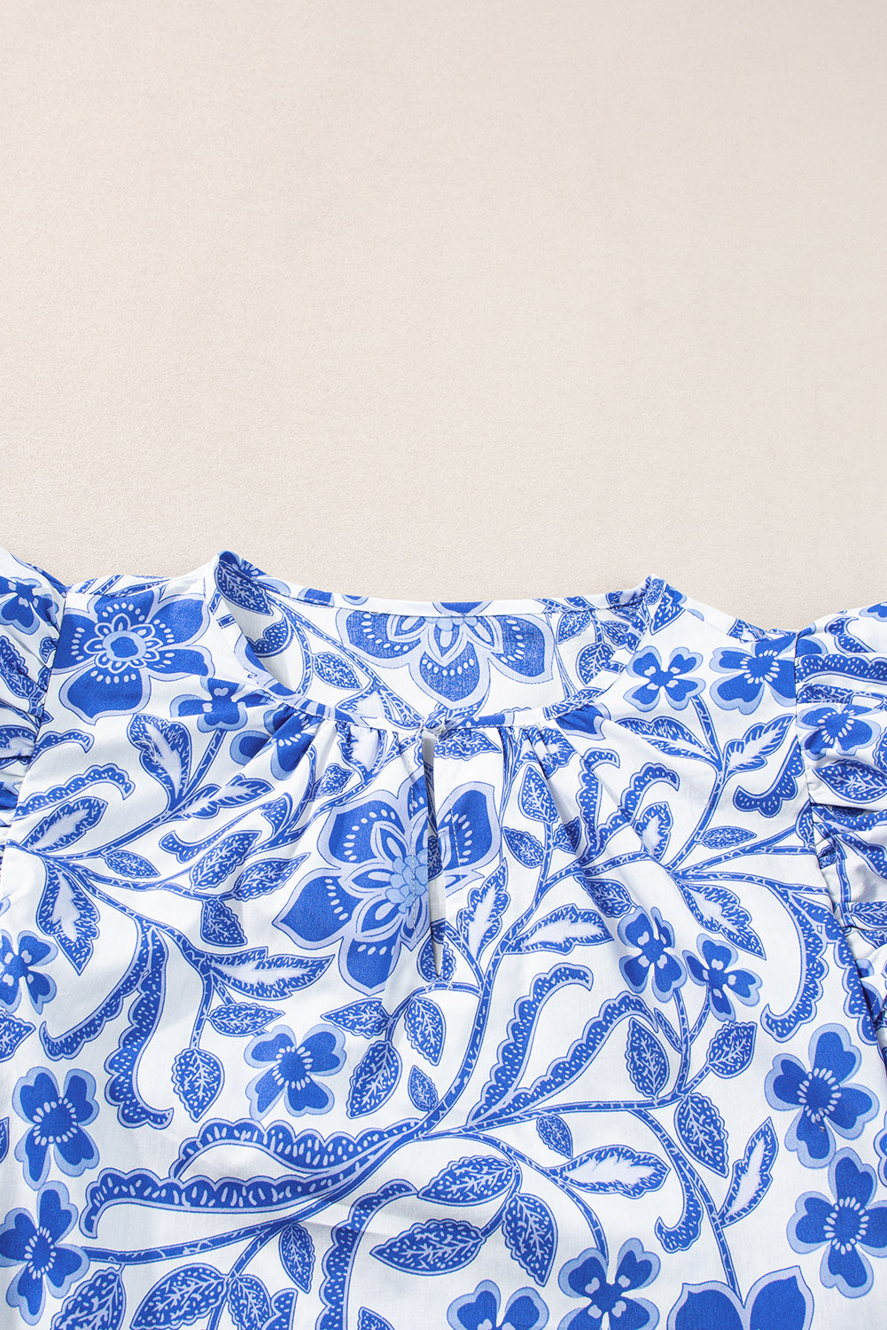 Dark Blue Floral Print Ruffled Bubble Sleeve Blouse – Women’s Boutique Dressy Top