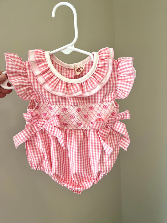 Embroidered Pink Bows & Gingham Baby Girl Bubble Romper – Boutique Infant & Toddler Outfit