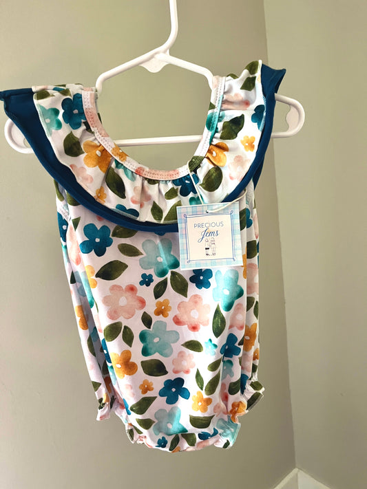 Navy Bow Back Floral Baby Girl Bubble Romper – Boutique Infant & Toddler Outfit