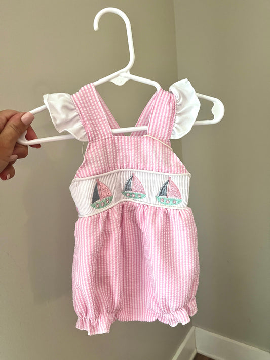 Seersucker Sailboat Baby Girl Bubble Romper – Nautical Infant & Toddler Boutique Outfit