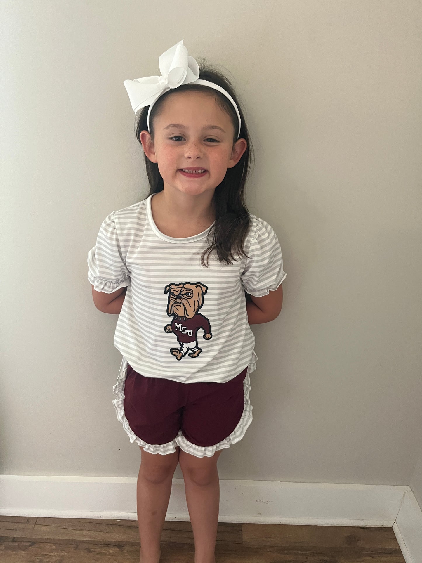 Girls Maroon Dog Appliqué Short Set – Boutique Toddler Summer Outfit