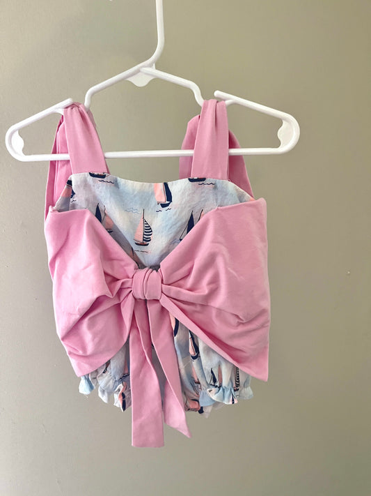 Big Bow Sailboat Dress with Tie Straps – Nautical Baby & Toddler Girl Summer Outfit