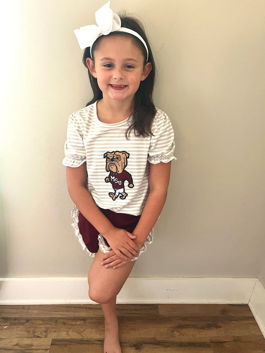 Girls Maroon Dog Appliqué Short Set – Boutique Toddler Summer Outfit