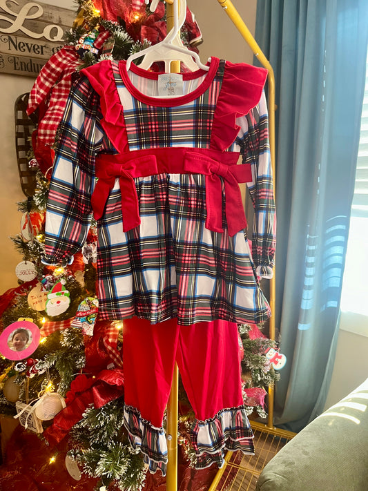 Red Tartan Plaid Pant Set