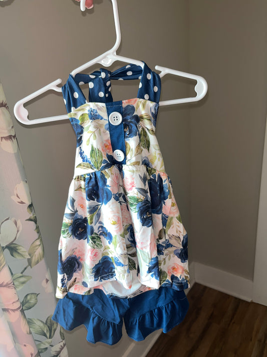 Navy Floral Polka Dot Halter Set – Boutique Girls’ Summer Outfit