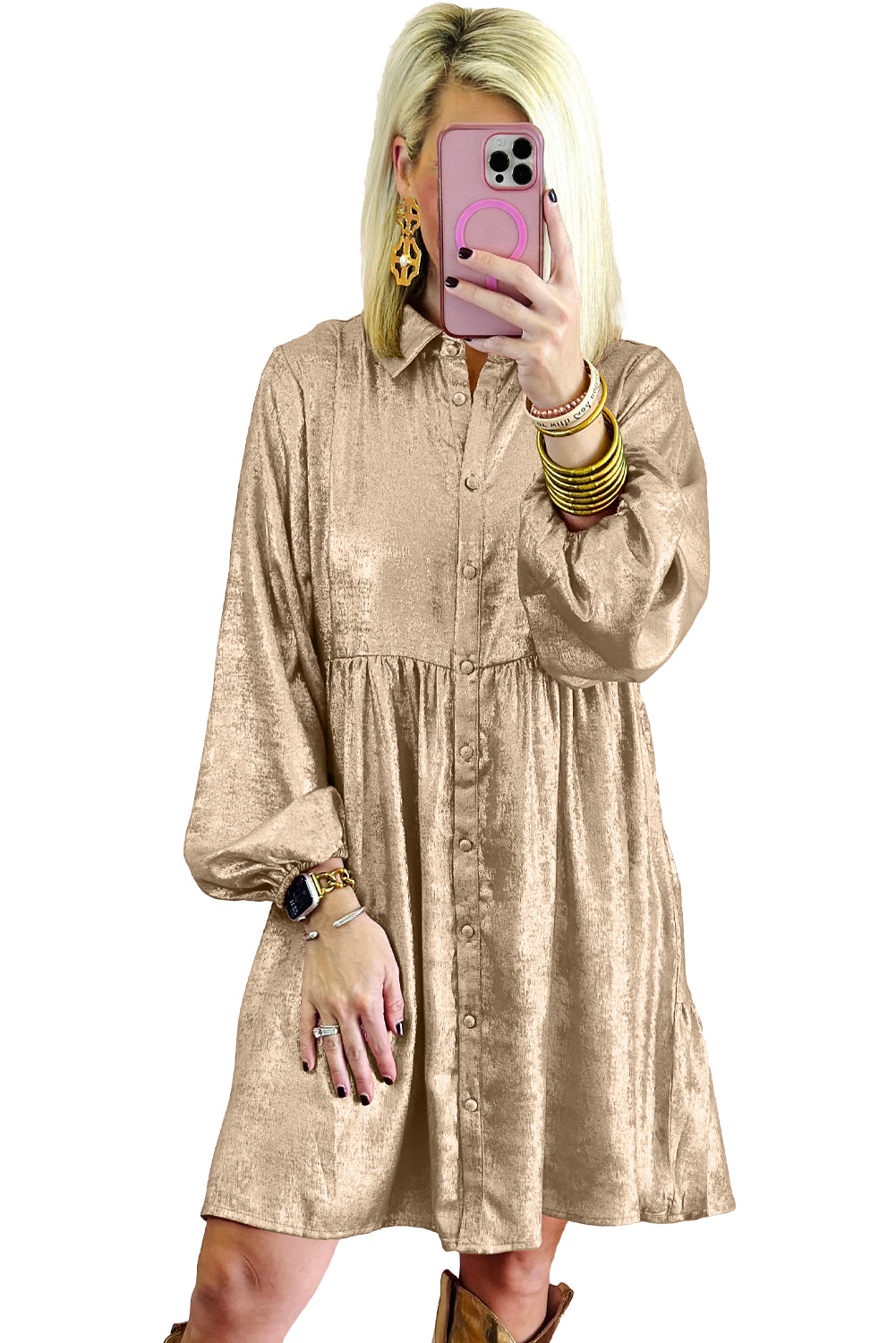 Metallic shirt dress online