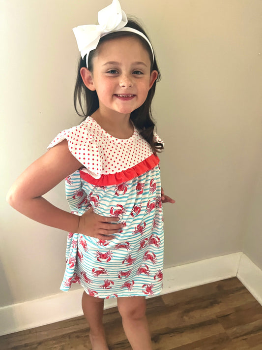 Crabbing Around Girls’ Dress – Nautical Boutique Summer Dress
