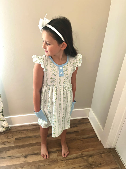 Grandmillenial Blue Floral Girls Dress – Vintage-Inspired Toddler Outfit