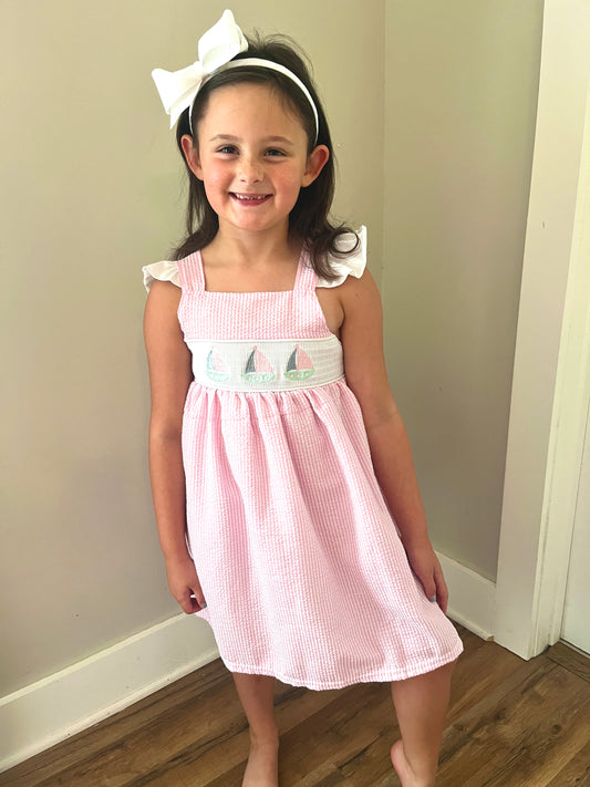 Seersucker Sailboat Dress – Nautical Girls’ Boutique Summer Outfit
