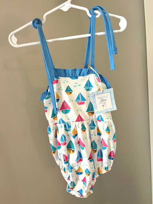 Colorful Knit Sailboats Baby Girl Bubble Romper – Boutique Infant & Toddler Outfit