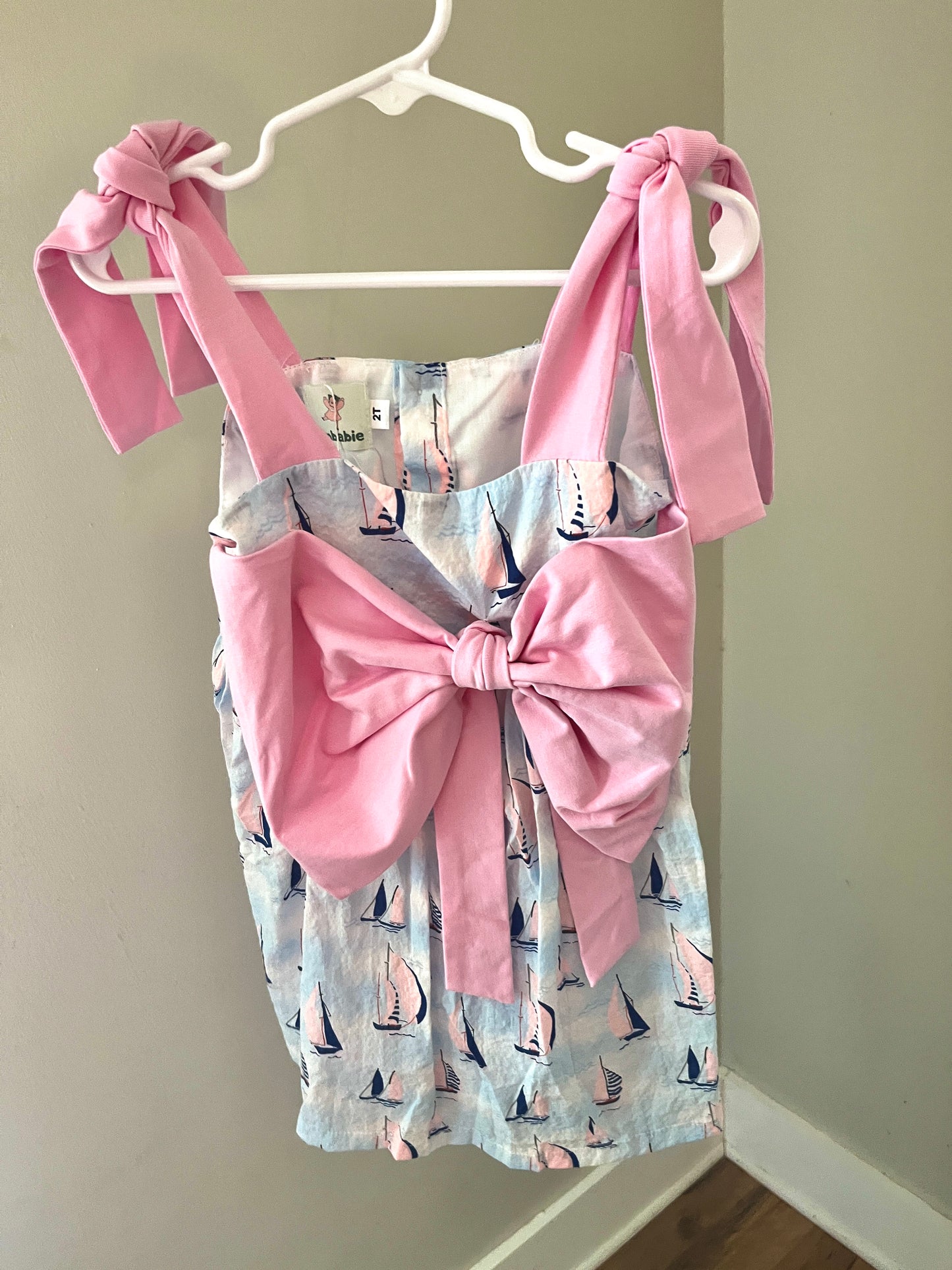 Big Bow Sailboat Dress – Nautical Girls Boutique Dress for Summer & Coastal Style