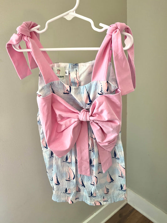 Big Bow Sailboat Dress – Nautical Girls Boutique Dress for Summer & Coastal Style