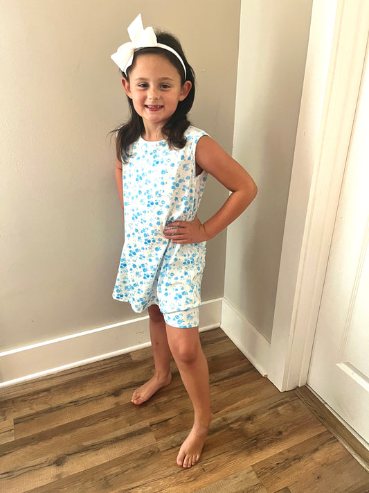 White & Blue Floral Girl Short Set – Boutique Baby & Toddler Summer Outfit