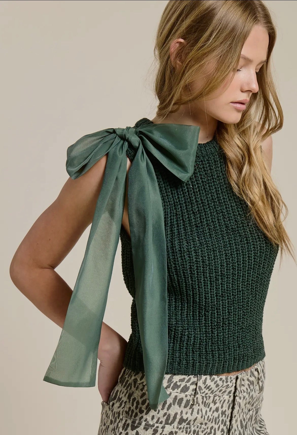 **PREORDER** Forest Green Sweater Tank with Bow
