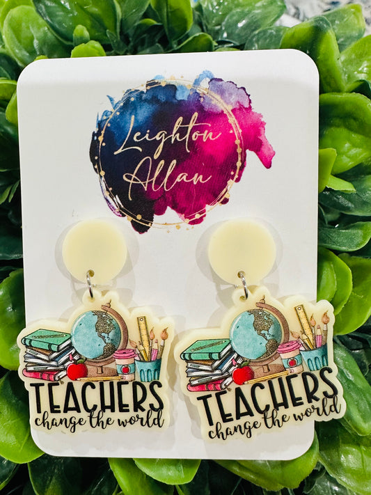 Teachers change the world dangle earrings