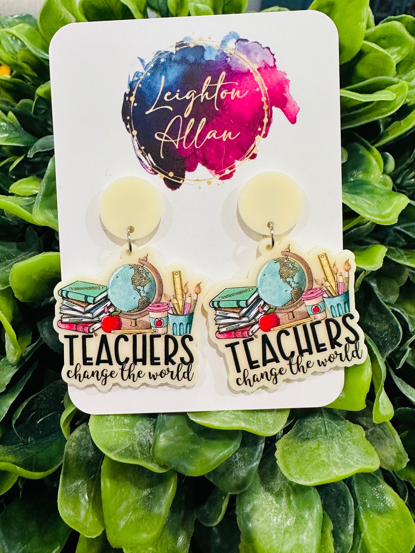Teachers change the world dangle earrings