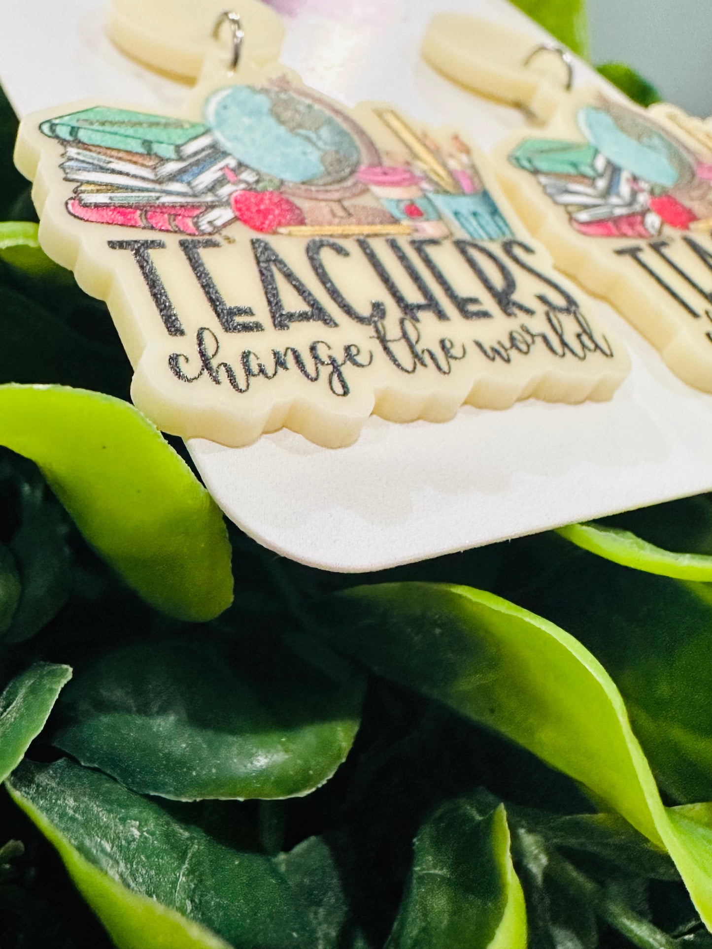 Teachers change the world dangle earrings