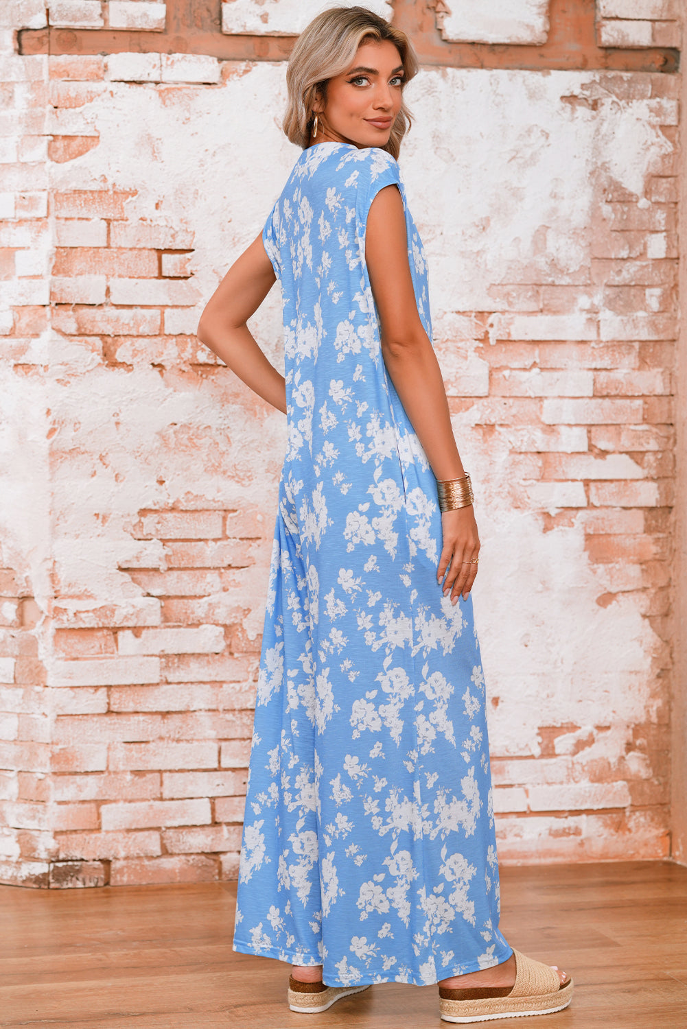 Myosotis Floral Print Sleeveless Wide Leg Jumpsuit